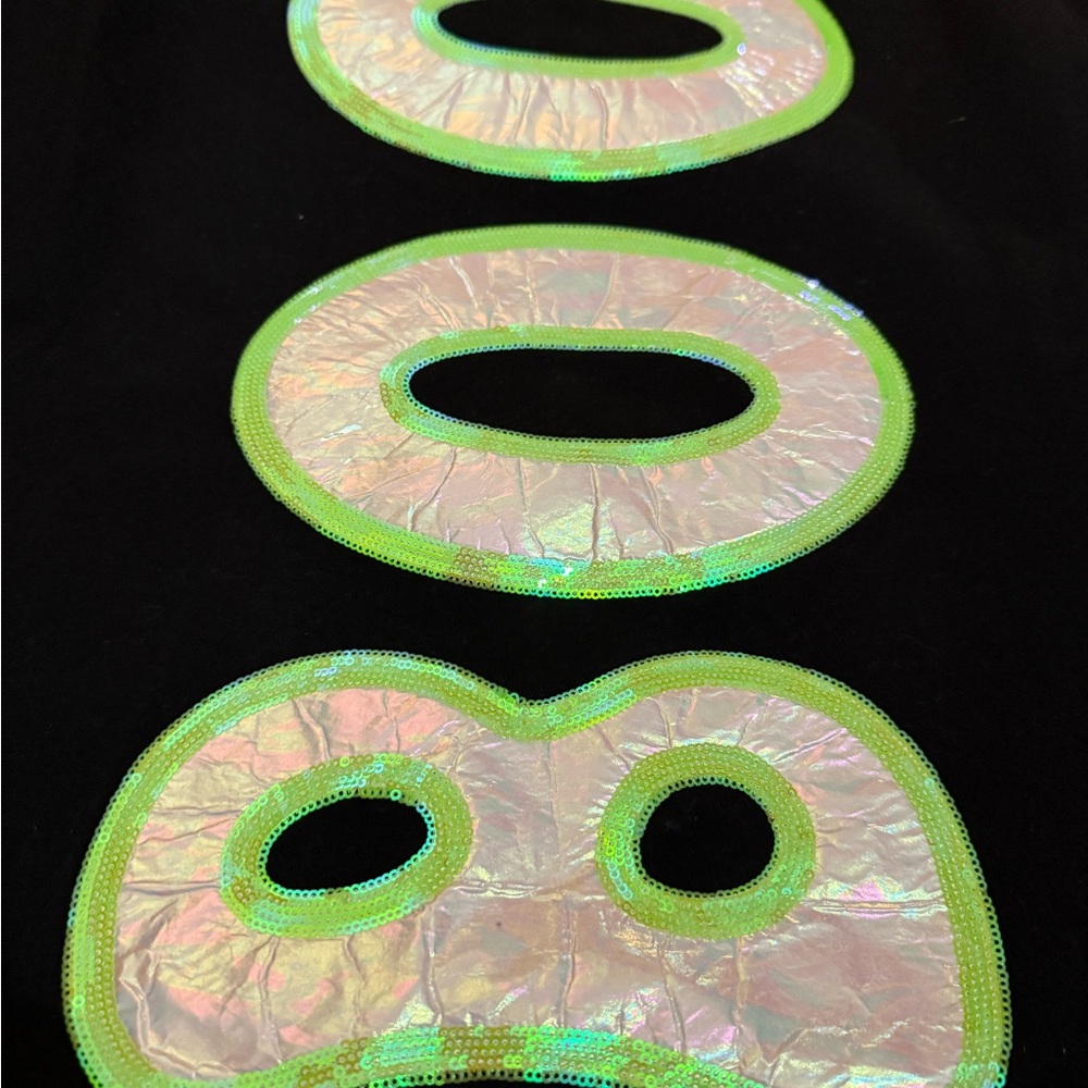 QUEEN OF SPARKLES Black Top with Neon Green and Iridescent Accents - Picture 2 of 3
